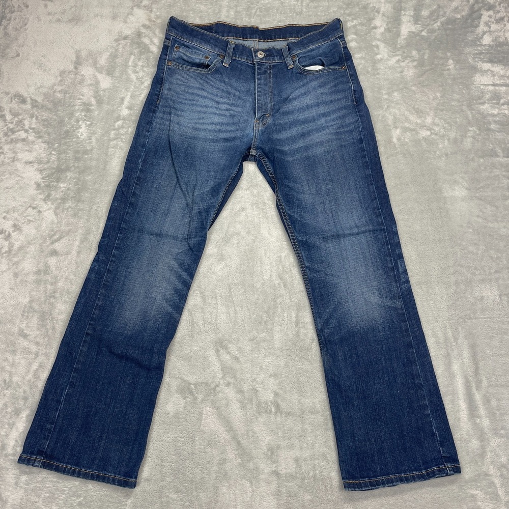 Levi's Jeans Mens 33x30 Blue Denim Whiskered Faded Low Rise 527 Slim Bootcut Leg